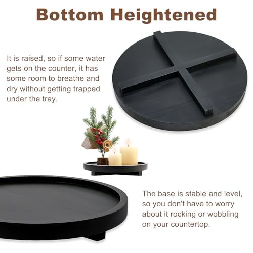 Black Decorative Wooden Tray for Kitchen Counter Bathroom Accessories Sink Vanity Trays Wood Riser Candle Pedestal Stand for Perfume Soap Trays Round Dining Coffee Table Small Rustic Home Decor Tray - Thumbnail 6