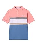Nautica Boys' Short Sleeve Colorblock Deck Polo Shirt, Ethan Peach, X-Large (18/20)