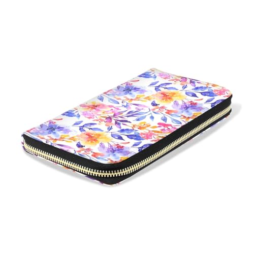 Long Wallets Leather Bifold Wallet for Women Botanic Watercolor with Zipper Credit Card Holder Large Capacity4