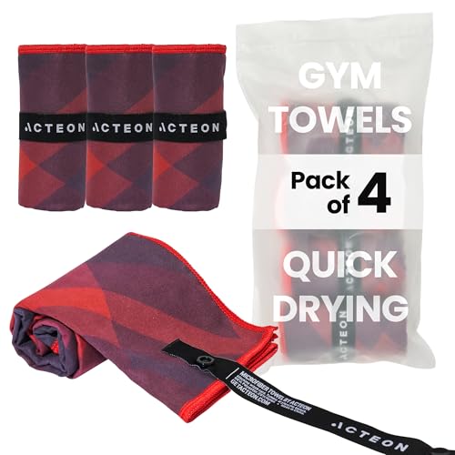 Acteon Microfiber Gym Towels 4 Pack – Quick Dry, Odor Resistant, Super Absorbent Workout Towel for Gym, Yoga, Running and Travel – 16 x 30.5 Inch