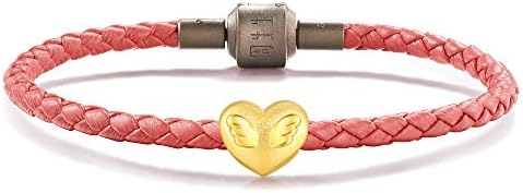 CHOW SANG SANG 999 24K Solid Gold Heart Shaped Angel Wings Mini Charm Bracelet for Women 92394C (Gold, 19 CM)