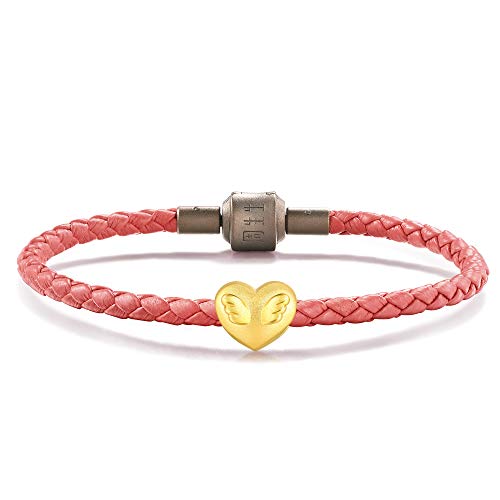 Chow Sang Sang 999 24K Solid Gold Heart Shaped Angel Wings Mini Charm Bracelet For Women 92394C (Gold, 19 Cm) #TOP5