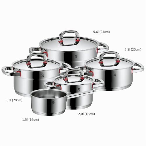 Foto von WMF Premium One Topfset Induktion 5-teilig, Kochtopf Set mit Metalldeckel, Cromargan Edelstahl poliert, Induktions Töpfe Set unbeschichtet, Innenskalierung, für alle Herdarten geeignet, backofenfest