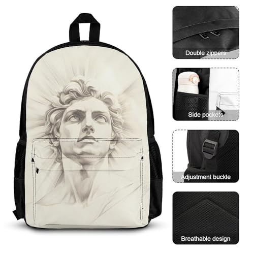 Greek God Helios Backpack 3 Set with Lunch Bag Insulated Shoulder Meal Tote Bags Pencil Case Box Casual Daypack3