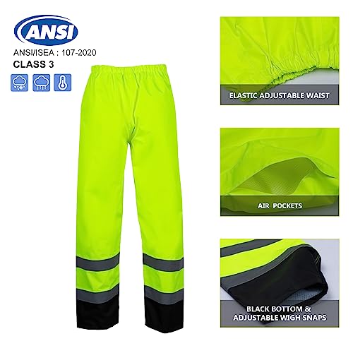 VENDACE Class 3 High Visibility Rain Suits,Rain Gear for Men Yellow/Lime Reflective Hi Vis Safety Rain Work Jacket,Pants Waterproof (L/XL)