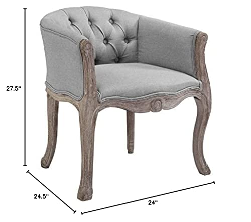 Modway Crown French Vintage Barrel Back Tufted Upholstered Fabric Dining Armchair In Light Gray #TOP2