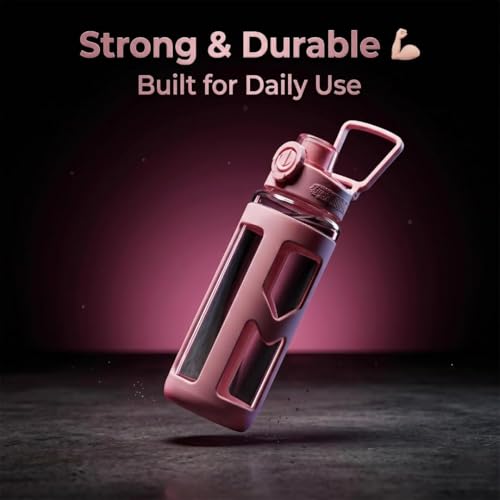 Image of LHOTSE Cute Square Water Bottle for School with Straw & Leakproof Lid - Large Capacity Kawaii Bottle for Kids, Girls & Office Usen 700 ML (Light Pink)