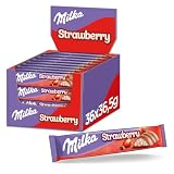 Milka Choco Erdbeer Riegel – Alpenmilch-Schokolade mit feiner Milchcrème, Erdbeeren und Crispies – 36 x 36,5 g