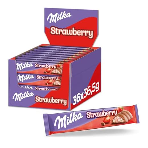 Milka Choco Erdbeer Riegel – Alpenmilch-Schokolade mit feiner Milchcrème, Erdbeeren und Crispies – 36 x 36,5g