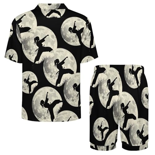 Taekwondo Girl in The Moon Mens Pajamas Set Short Sleeve Sleepwear Summer Pjs Sets 2 Piece Loungewear Nightwear4