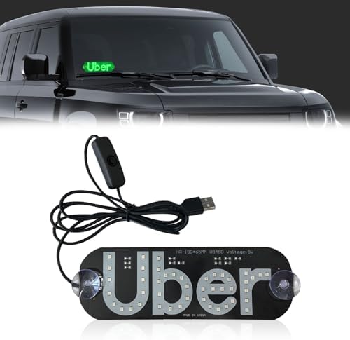 Led Light Signs for Car, Glow LED Sign for Car Windshield, Led Car Sign Decal Stickers with USB Plug, Suction Cups Cab Indicator Light for Car Window, Unversal Car Accessories Fit All Cars (Green)