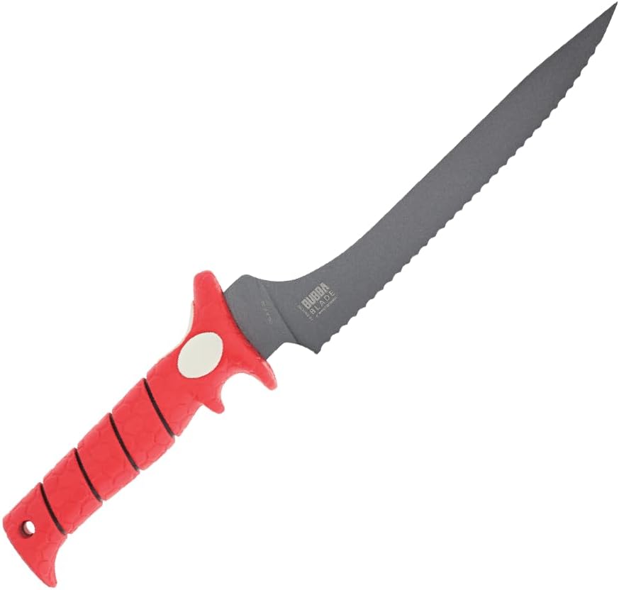 Bubba Offset Serrated Flex Fixed Fillet Knife with Non-Slip Grip, Stainless Steel, 9", For Fishing, Outdoors