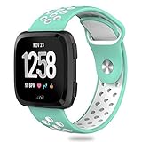 Hagibis Fitbit Versa Bands Sport Silicone Replacement Breathable Strap Bands for New Fitbit Versa Smart Fitness Watch (Teal&White)