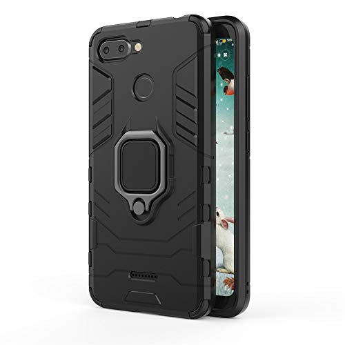 Xiaomi Redmi 6 Funda, MHHQ 2in1 Armadura Combinación A Prueba de Choques Heavy Duty Escudo Cáscara Dura PC + TPU Silicona con Soporte Magnetic Car Mount Case Cover para Xiaomi Redmi 6 -All Black