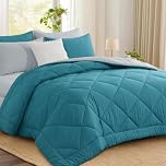 Aisbo Coverless Duvet King Size 10.5 Tog - 230x 220cm, Teal Cosy and Lightweight Quilt, Reversible Comforter with 2 Pillowcases, Teal/Grey