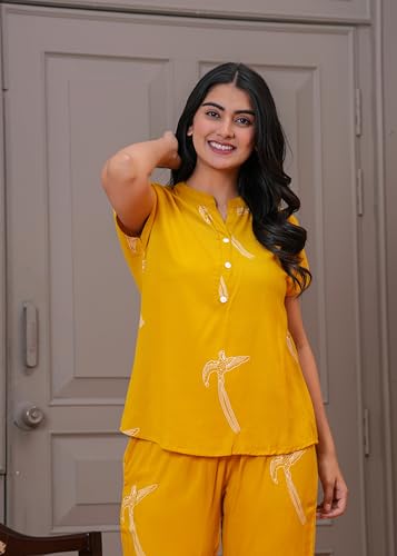 Image of Women's Cotton Printed Night Suit Set of Shirt & Pajama Set Women Night Wear Set