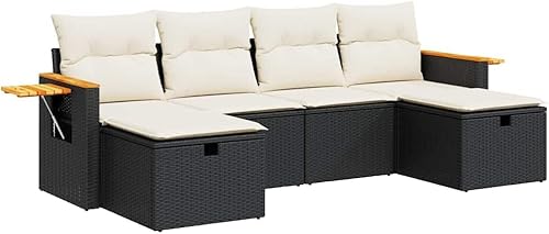 Miniatura 2 de 6-Piece Garden Sofa Set in Black and Cream White with Storage Compartments, Weather Resistant Outdoor Furniture for Patio Terrace Lounge Seating