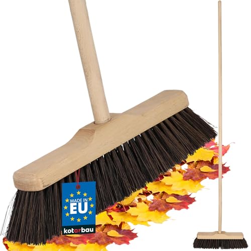 KOTARBAU® Balai Brosse - avec Manche en Bois - 30 cm - Marron - Balai Cantonnier - Brosse pour Terrasse Poils Durs - Bois de Hêtre & Nylon - Brun Noir Naturel