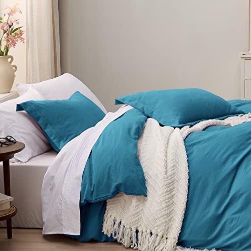 image for Bedsure Teal Duvet Cover Queen Size - 3 Pieces Prewashed Cotton-Like E