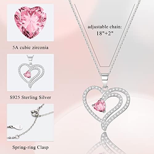 October Birthstone Necklace For Women Girls Gifts, 925 Sterling Silver Birthstone Jewelry Pink Necklace Girls Valentines Day Gifts For Her Anniversary Birthday Christmas Gifts For Mom Wife Grandma #TOP1