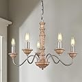 ELYONA 5-Light Chandelier for Dining Room, Handmade Manchurian Ash Wood Vintage Pendant Light Fixture for Farmhouse Kitchen, Living Room, Foyer, LED Bulb Included, Brown
