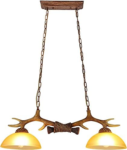 2 Lamps Antler Chandelier Rustic Retro Chandelier Faux Resin Antler Ceiling Light Fixture Frosted Glass Light for Kitchen Dining Room Farmhouse Restaurant Island Bedroom Loft Aisle