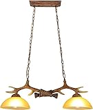 2 Lamps Antler Chandelier Rustic Retro Chandelier Faux Resin Antler Ceiling Light Fixture Frosted Gl