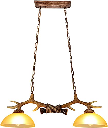 2 Lamps Antler Chandelier Rustic Retro Chandelier Faux Resin Antler Ceiling Light Fixture Frosted Glass Light For Kitchen Dining Room Farmhouse Restaurant Island Bedroom Loft Aisle #TOP3