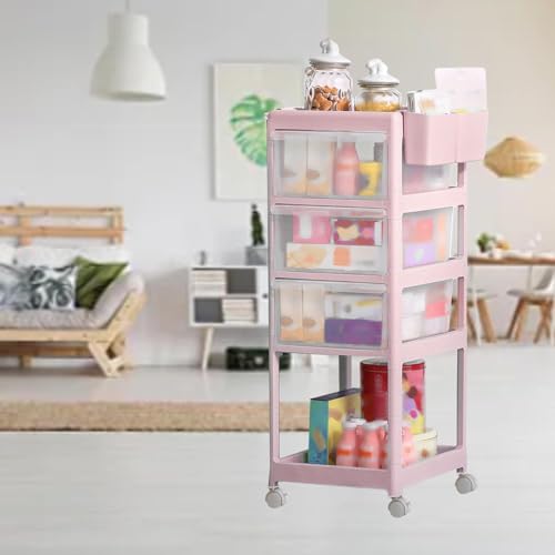 Fdit Chariot à Roulettes à 3 Niveaux, Chariot de Rangement Transparent avec Plusieurs Tiroirs et Roulettes, pour Organiser les Affaires de bébé au Bureau, dans la Cuisine ou la chambre. (PINK)