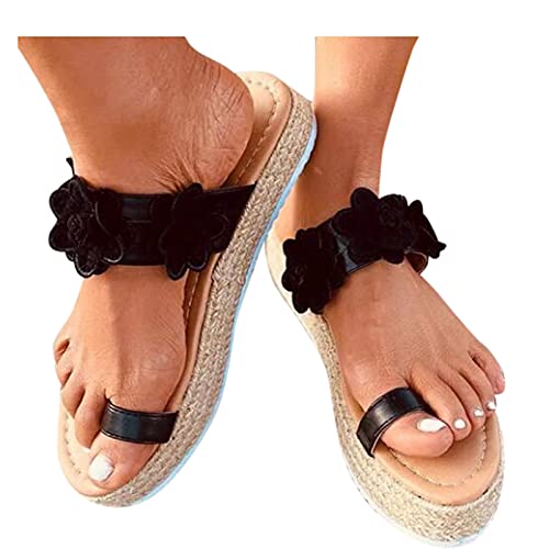 Sandali con plateau, sandali ortopedici da donna, con plateau, comodi sandali da spiaggia, sandali estivi 40 Nero