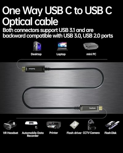 Image of USB C Fiber Optic Cable 33 FT, 10Gbps USB 3.2 Gen2 Cable with Germany SiliconLine Chip, Ultra Slim & Long Distance for Logitech 4K Camera,VR /AR,Video Conference,Industrial System