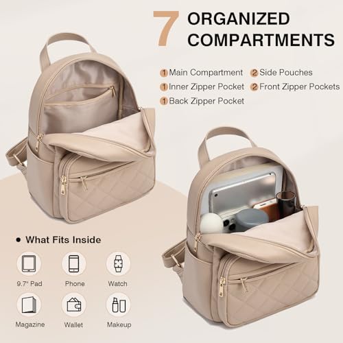 Image of Marvolia Mini Backpack Vegan Leather Small Backpack, Khaki | Fashion Backpack Purse, For Women, For Travel Work Shopping