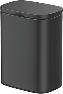 WENKO Cubo de basura de pared Sare de 5 litros, con tapa y cierre suave, cubo de baño de acero lacado para fijación sin taladrar, 21,5 x 29,5 x 19 cm, color negro mate