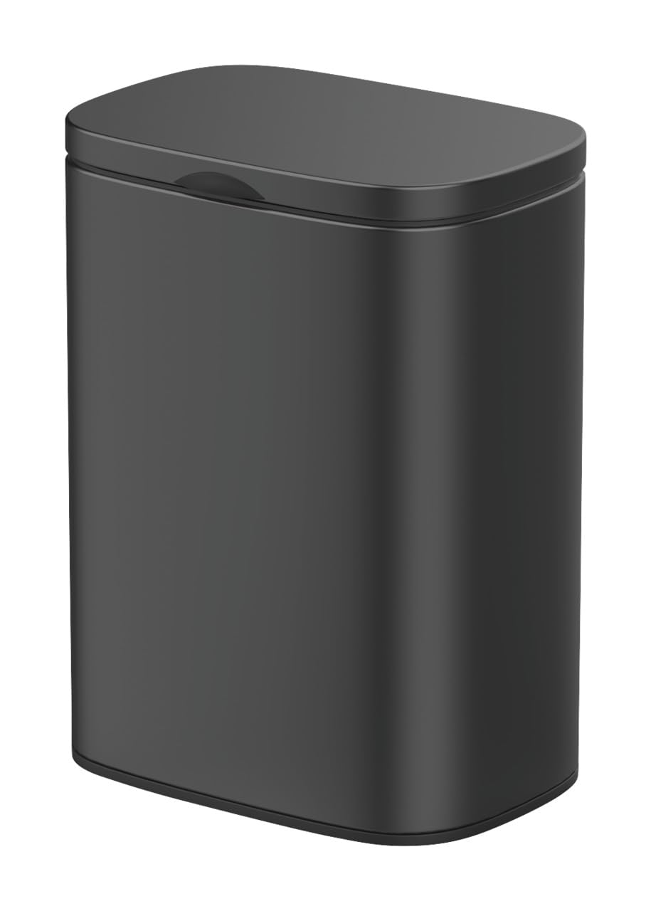 WENKO Wand-Kosmetikeimer Sare 5 Liter, Mülleimer mit Deckel und Easy-Close Absenkautomatik, Badezimmer-Eimer aus lackiertem Stahl zur Befestigung ohne bohren, 21,5 x 29,5 x 19 cm, Schwarz Matt