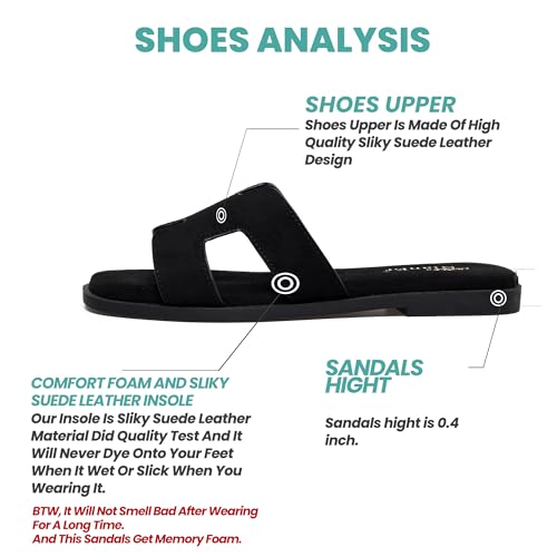 Image of NianEr Womens Microfiber Leather Memory Foam H Sandals Summer Shoes Slides | Flat, Comfortable, Slip On, Dressy, Dress, Beach, Vacation, Designer, Comfy, Casual, Bridal, Church, Boho, Office, Work