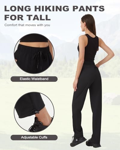 Zylioo Extra Long Hiking Pants for Women Summer,Tall Ladies Walking Cargo Trousers with Zipper Pockets Lightweight Black - Image 5