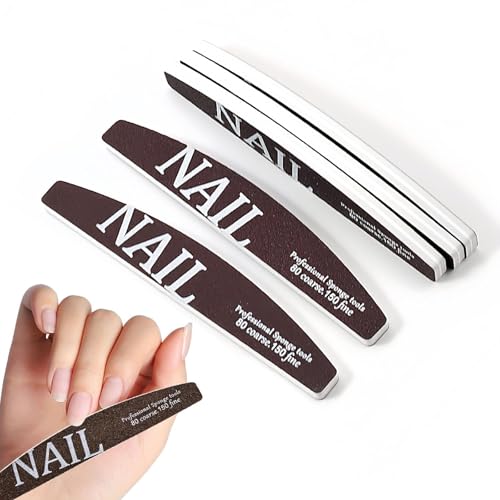 (Brown) 5PCS 80/150 Grit Nail Files and Buffers Premium Washable Emery Boards Durable for Shaping and Smoothing All Kinds of Nails for Home and Salon Use