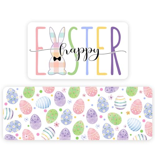 Mocsicka Easter Kitchen Rug Set of 2, Spring Easter Eggs