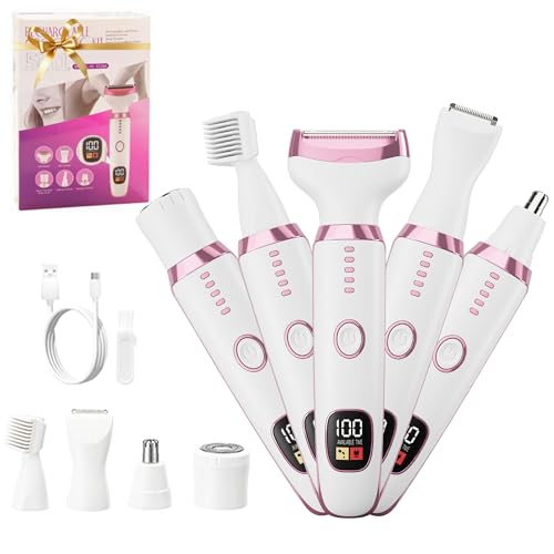 RUIM 5-in-1 Women's Electric Shaver & Hair Trimmer Kit - for Legs, Underarms, Bikini Line, Face & Body, Painless Cordless Wet/Dry Razor, Waterproof & USB Rechargeable for Women Grooming