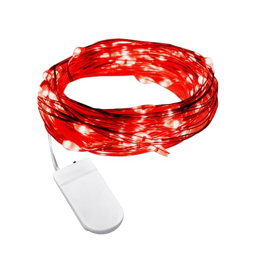 cshare LED Fairy Lights Battery Operated, 2M 20LED 1Pack Mini String Lights IP65 Waterproof Silver Wire Lights for Jars, Christmas, Halloween, Bottles, Bedroom in/Outdoor Decoration(Red)