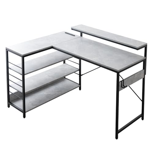 Amazon | 家具350 L字 デスク 幅120 l字型 コーナー 可動棚 ラック 大