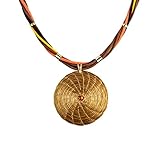 VERA NAVARRO - Collar con Colgante Mandala en Oro Vegetal Ø 50 mm con Cristal - Cordón Entrelazado 42 cm con Embellecedores y Alargador - Hecho a Mano 100% Natural