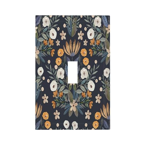 Xuejiaku Boho Leaf Floral Navy Blue Background 1 Gang Light Switch Covers Single Toggle Wall Plate Decorative Switchcover Electrical Switchplate for Farmhouse Country Bedroom Bedroom Decor by Xuejiaku - Used condition - US$8.92