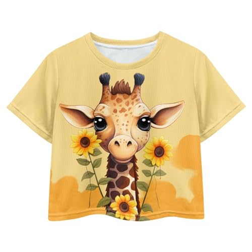 Image of Girl Crop Top Shirts for Summer Cute T Shirts Short Sleeve Tees for Kids 5-16
