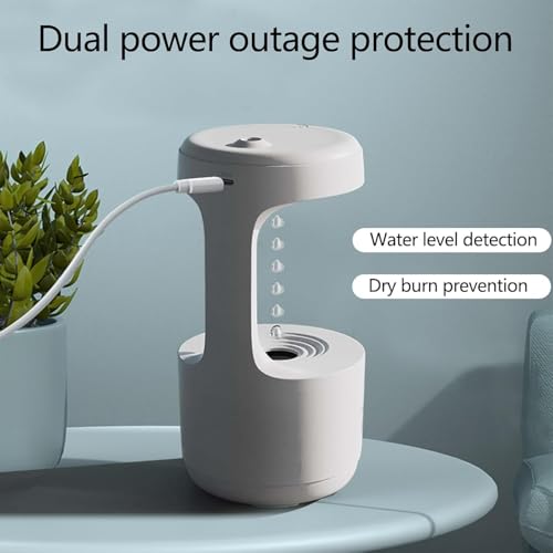 Image of Anti-Gravity Ultrasonic Cool Mist Humidifier with 800ml Water Tank, LED Display, USB Powered, Quiet Operation, Auto Water Detection & Dry-Run Protection for Bedroom, Office & Home