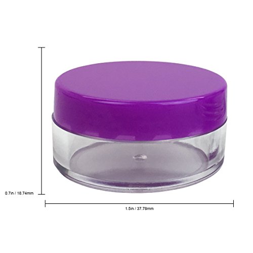 Beauticom 10g/10ml (0.35 Fl Oz) Round Clear Jars with Round Top Lids for Creams, Lotions, Make Up, Powders, Glitters, and more... (Color: Purple Lid, Quantity: 40 Pieces)