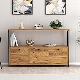 [Estilo industrial contemporáneo]: Perfecto para los amantes del estilo industrial, este aparador combina madera natural y metal negro para un diseño moderno. Añade un toque elegante y robusto a tu hogar con este mueble multifuncional.