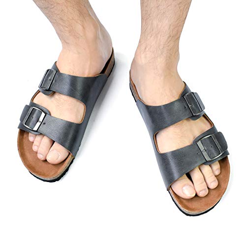 Oncai Mens Sandals,Beach Arch Support Slides Cork Footbed Slippers With Adjustable Buckle Straps Dark Grey Size 14 #TOP7
