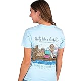 Simply Southern Party Like A Dock-Star, Decks, Docks, & Flip Flops Women’s Ice Blue Short Sleeve Shirt (X-Large)