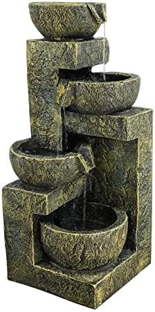 GEEZY Garden Water Feature LED Fountain Indoor/Outdoor Cascading Freestanding Polyresin Garden Statue Lights & Water Decoration (Hand Fountain)